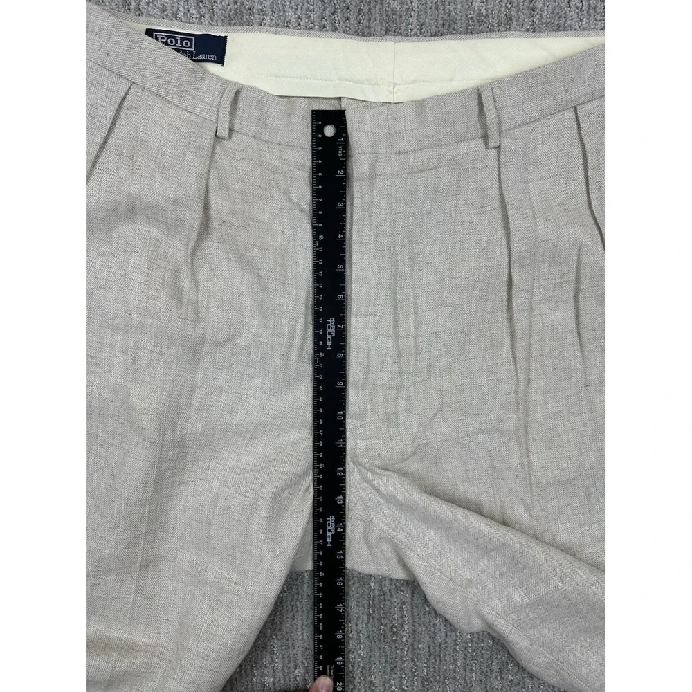 Vintage Polo Ralph Lauren Pants Men 38x34 (Fit 38x29) Beige Linen Double Pleated